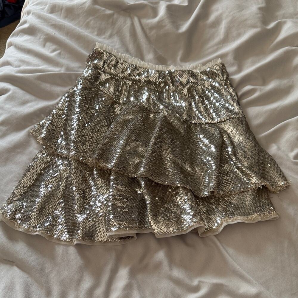 Zara Kids | Sequin Layered Skirt - Silver Size 10